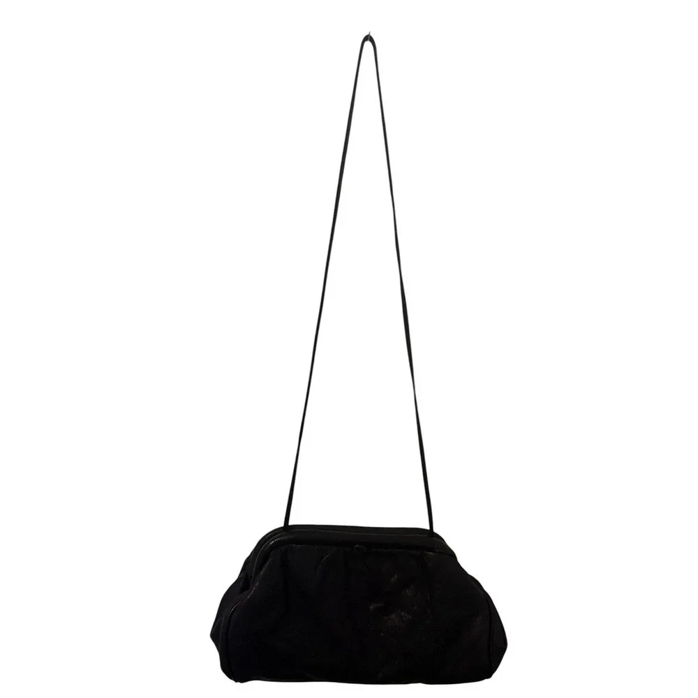 Vintage 80's Purse Black Genuine Leather Clutch Party Bag